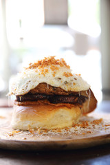 Beef Hamburger on wood background