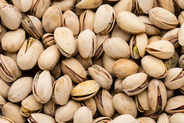 Roasted and salted pistachios in shell.