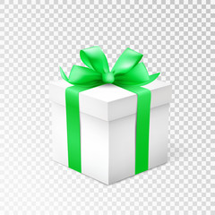Gift box with green ribbon isolated on transparent background. 