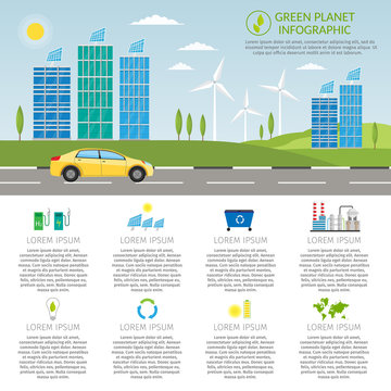 Ecology bike infographic vector elements illustration and environmental risks and pollution. City life set