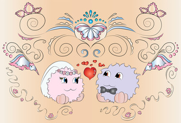 bride and groom wedding card ornaments