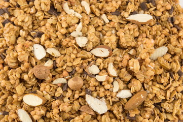 Granola cereals with dried fruit background