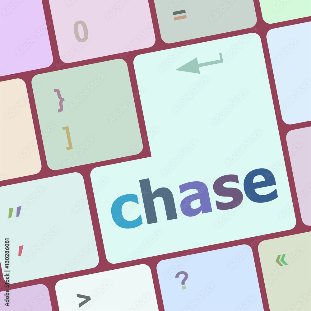 Poster chase word on keyboard key, notebook computer button