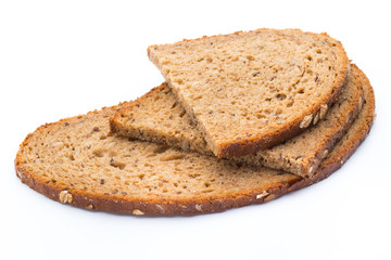 Slices of rye bread isolated on white background.