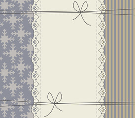 Winter background with frame, bows, lines and snowflakes