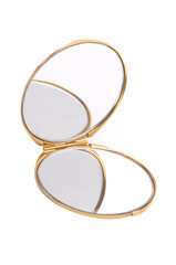 round open pocket mirror isolated on white