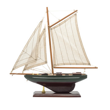 Model Wooden Yacht With Sails Isolated On White