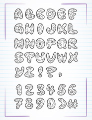 doodle alphabet drawn on the page notebook. Vector 