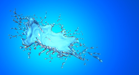 The clear blue water splash on a turquoise and blue background.