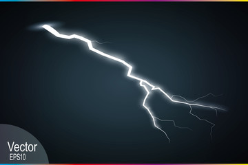 Set of lightnings. Thunder-storm and lightnings. Magic and bright lighting effects. Vector Illustration
