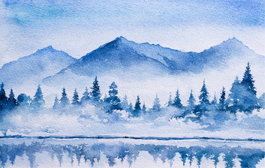 Winter Landscape. Watercolor illustration. - 130288084