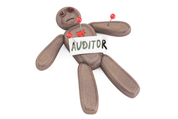 Auditor voodoo doll with needles, 3D rendering