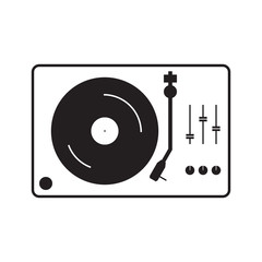 Simple flat gramophone icon, grayscale on white background