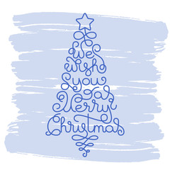 Holiday gift card with hand lettering We wish You a Merry Christmas on grunge brush background. Vector illustration for your design