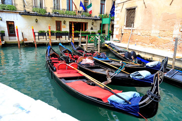 Fototapeta na wymiar Venetian gondolas, Venice, spring.
