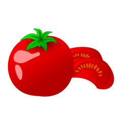 Tomato and slice isolated on white