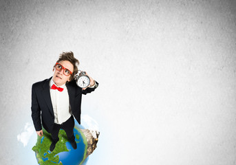 Comic businessman in red glasses
