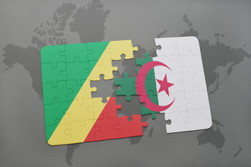 puzzle with the national flag of republic of the congo and algeria on a world map