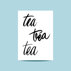 Set inscriptions and logos of tea, thin writing. Modern calligraphy, lettering