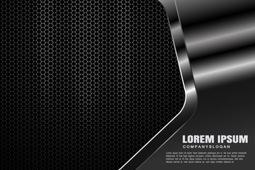 Vector hexagon gradient gray mesh background with three light sources and metal shape with radiance for business.