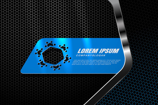 Vector Hexagon Gradient Gray And Blue Mesh Background With Blue Insert And Metal Frame With Radiance For Business.