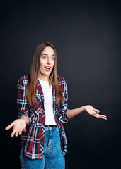 Pleasant beautiful woman expressing surprise