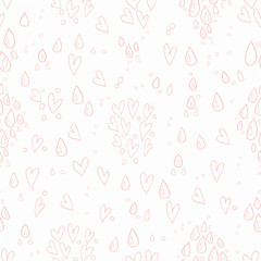 Seamless pattern with hand-drawn hearts and drops. Happy Valentines day background.