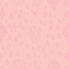 Seamless pattern with hand-drawn hearts and drops. Happy Valentines day background.