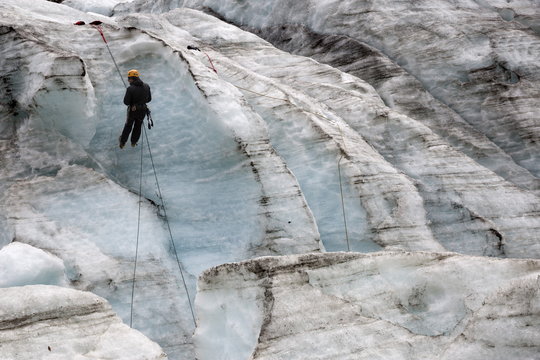 Ice climber, Fox Glacier, West Coast, South Island, New Zealand 