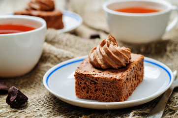 Chocolate brownie cake with chocolate cream