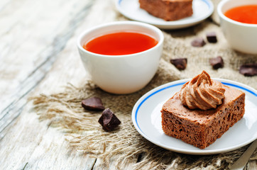 Chocolate brownie cake with chocolate cream