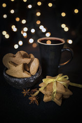 Christmas evening, a hot drink and gingerbread cookies