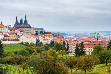 Fototapeta premium View of old town and Prague castle, Czech Republic