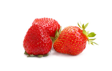 Fresh red ripe strawberries on white close up