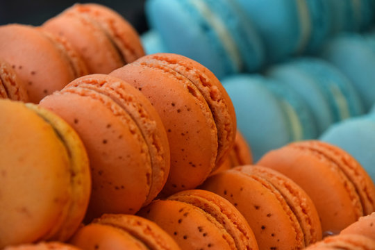 Fresh Baked Orange And Blue Macaroon Cookies