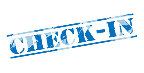 check in blue stamp on white background