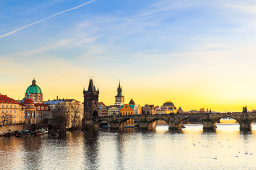 Fototapeta na wymiar Old Town pier architecture and Charles Bridge over Vltava river in Prague