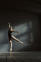Talented ballet dancer standing on the tiptoe in the studio