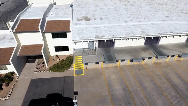 Aerial view of loading docks at a warehouse