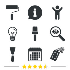Paint roller, brush icon. Spray can and Spatula.