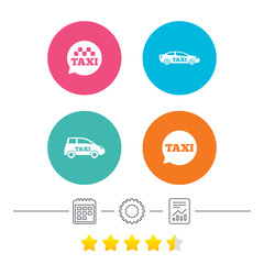 Public transport icons. Taxi speech bubble signs.