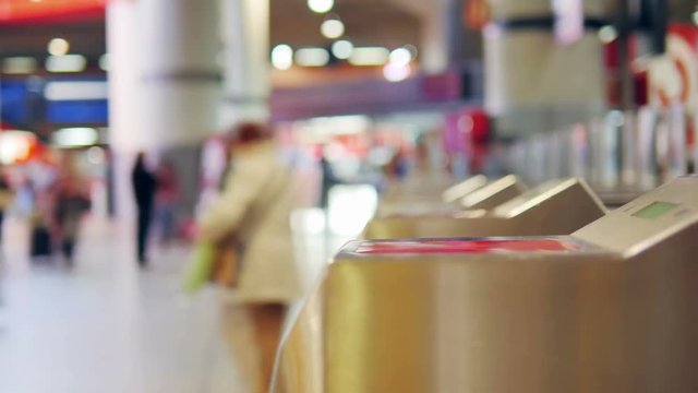 people in subway underground going in and out timelapse