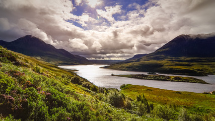 Scenic view of the lake and mountains, Inverpolly, Scotland, United Kingdom