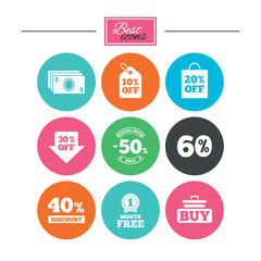 Sale discounts icon. Shopping, deal signs.