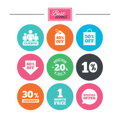 Sale discounts icon. Shopping, deal signs.