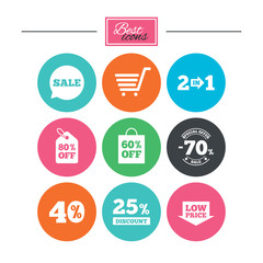 Sale discounts icon. Shopping, deal signs.