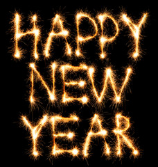 Happy New Year made of sparkles on black
