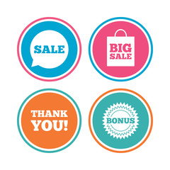 Sale speech bubble icon. Thank you symbol.