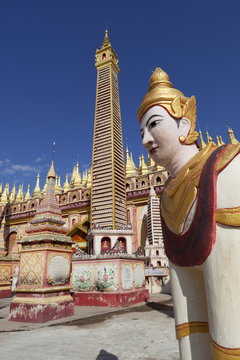 Thanboddhay Paya (pagoda) decorated with mini Buddha images and gilt mini-stupas, near Monywa, Monywa Region 