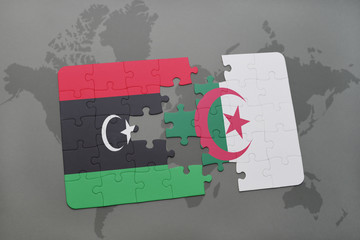 puzzle with the national flag of libya and algeria on a world map